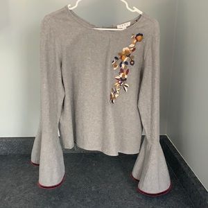 THML Gray with Embroidery flowers  Top
